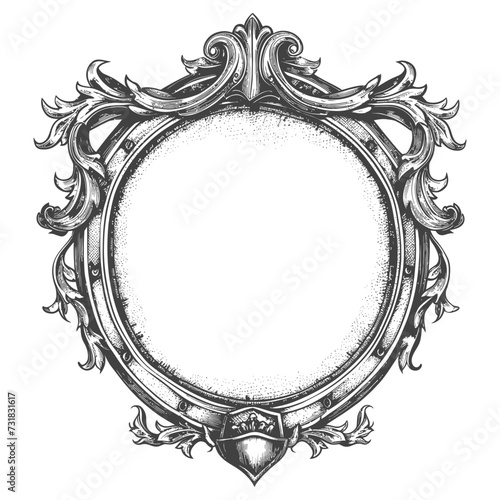 circle shape shield element with old engraving style