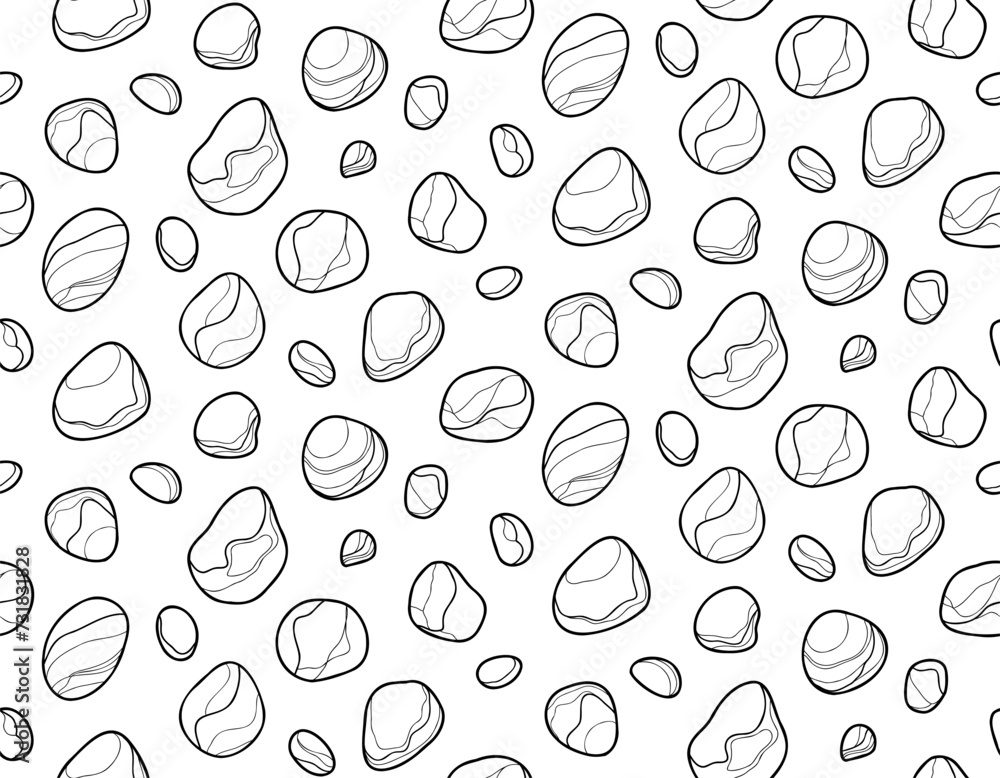 Seamless contour background with pebbles, pattern with a variety of pebbles outline. Seamless contour background with pebbles, pattern with a variety of pebbles outline.