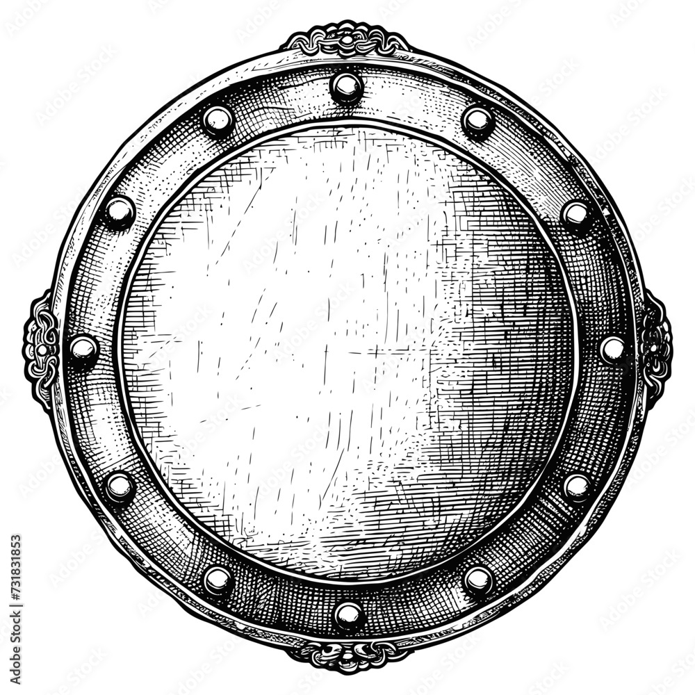 Naklejka premium circle shape shield element with old engraving style
