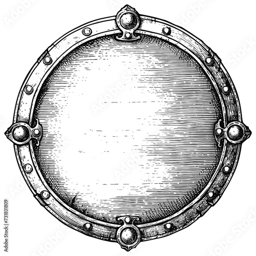 circle shape shield element with old engraving style