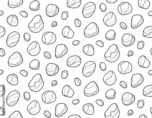 Seamless contour background with pebbles, pattern with a variety of pebbles outline.