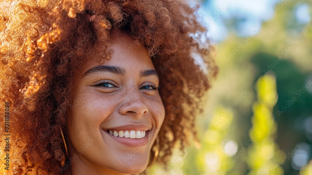 Gorgeous curly-haired girl grinning and relishing the climate. Gorgeous curly-haired girl grinning and relishing the climate.