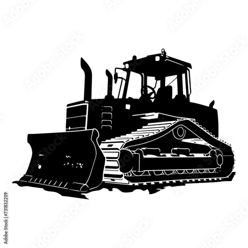 Silhouette Bulldozer construction heavy machine equipment black color only