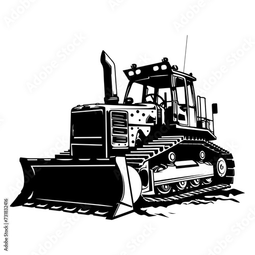 Silhouette Bulldozer construction heavy machine equipment black color only