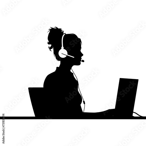 Silhouette busy customer service or call center officer black color only