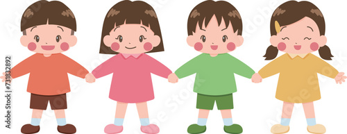 手をつないでいる笑顔の子供たち