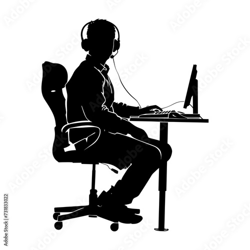 Silhouette busy customer service or call center officer black color only