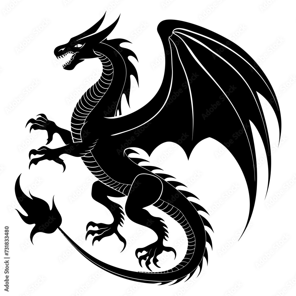 Silhouette Wyvern black color only full body Silhouette Wyvern black color only full body