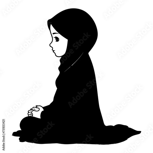 Silhouette cute little girl wearing hijab black color only