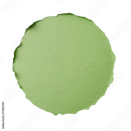 Green round paper piece with torn edge. Transparent background.