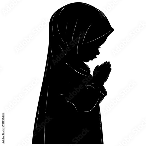 Silhouette cute little girl wearing hijab black color only