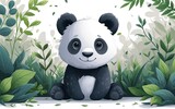 Osito Panda cuerpo completo, sonriente, ojos tiernos, dulzura, blanco y negro, fondo verde blanco gris claro. Panda Bear Close-up, clean background, 3D animation.