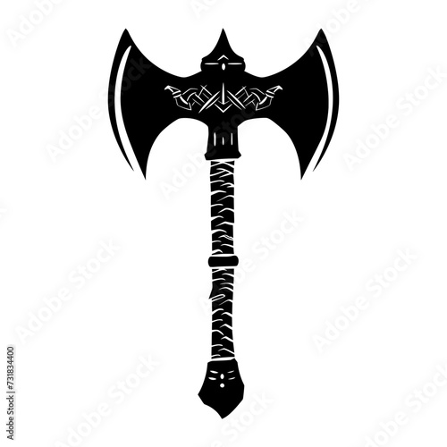 Silhouette viking ax or axe or warhammer weapon in mmorpg game black color only