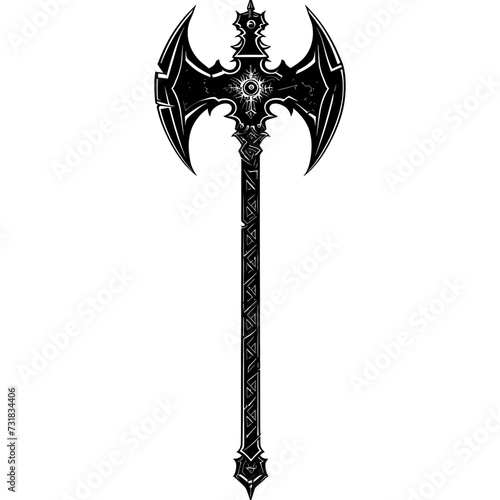 Silhouette viking ax or axe or warhammer weapon in mmorpg game black color only