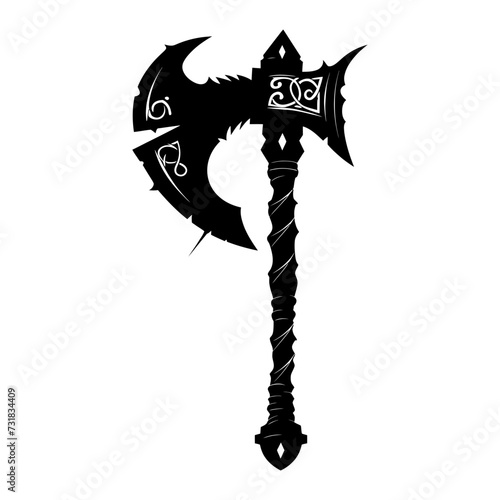 Silhouette viking ax or axe or warhammer weapon in mmorpg game black color only