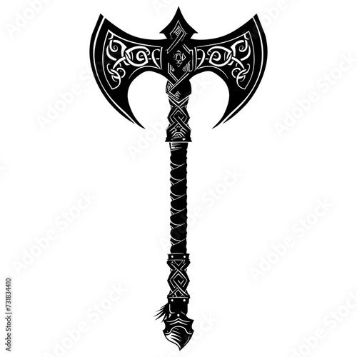 Silhouette viking ax or axe or warhammer weapon in mmorpg game black color only