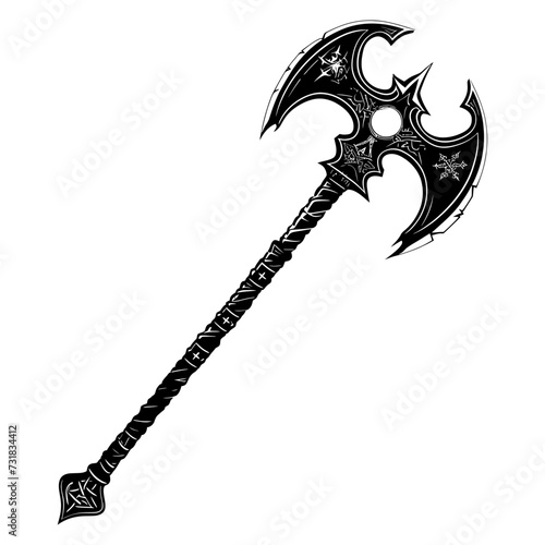 Silhouette viking ax or axe or warhammer weapon in mmorpg game black color only