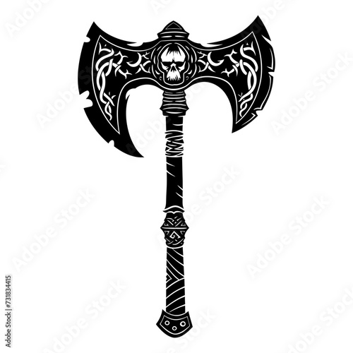 Silhouette viking ax or axe or warhammer weapon in mmorpg game black color only