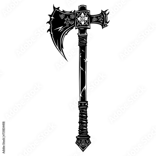Silhouette viking ax or axe or warhammer weapon in mmorpg game black color only