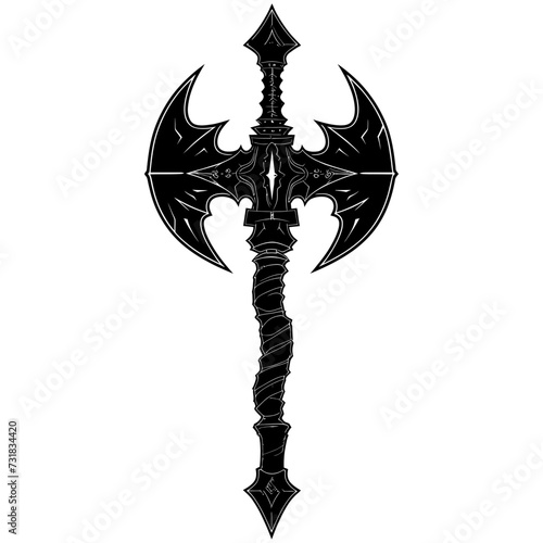 Silhouette viking ax or axe or warhammer weapon in mmorpg game black color only