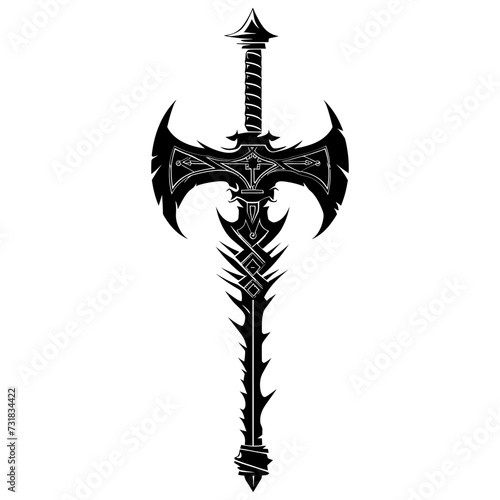 Silhouette viking ax or axe or warhammer weapon in mmorpg game black color only