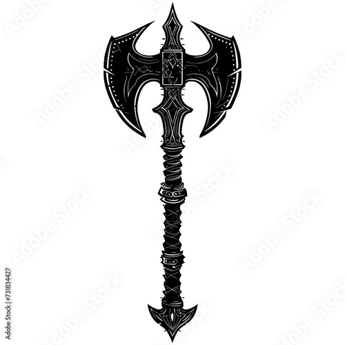 Silhouette viking ax or axe or warhammer weapon in mmorpg game black color only