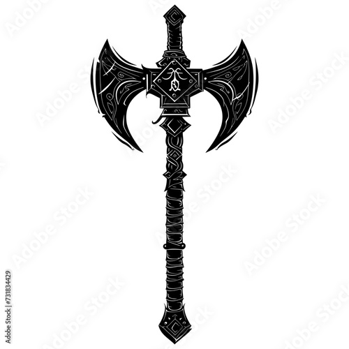 Silhouette viking ax or axe or warhammer weapon in mmorpg game black color only