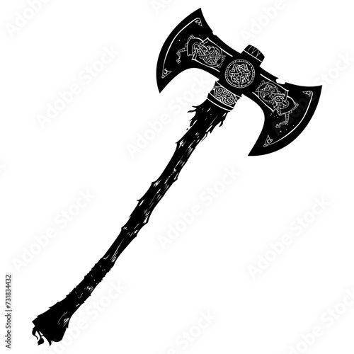 Silhouette viking ax or axe or warhammer weapon in mmorpg game black color only