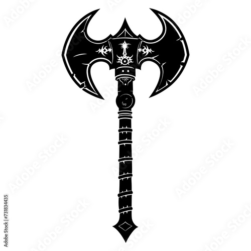 Silhouette viking ax or axe or warhammer weapon in mmorpg game black color only