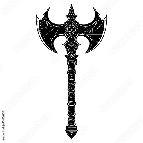 Silhouette viking ax or axe or warhammer weapon in mmorpg game black color only