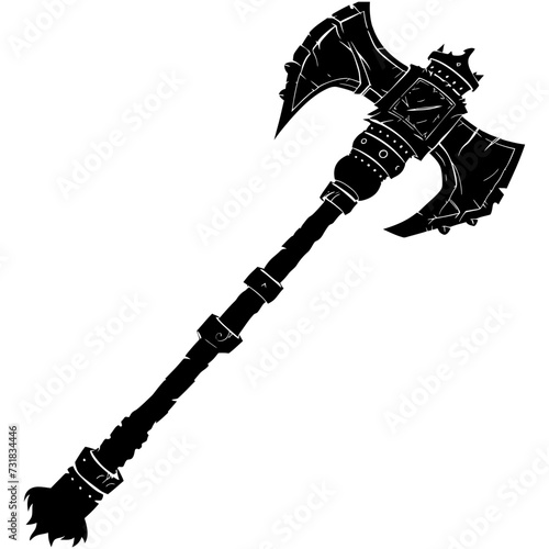 Silhouette viking ax or axe or warhammer weapon in mmorpg game black color only