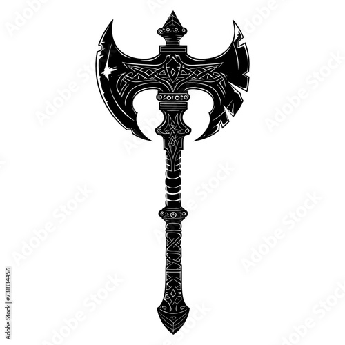 Silhouette viking ax or axe or warhammer weapon in mmorpg game black color only