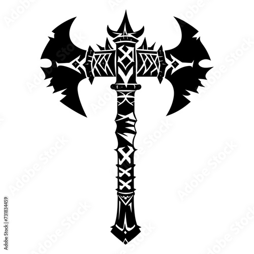 Silhouette viking ax or axe or warhammer weapon in mmorpg game black color only