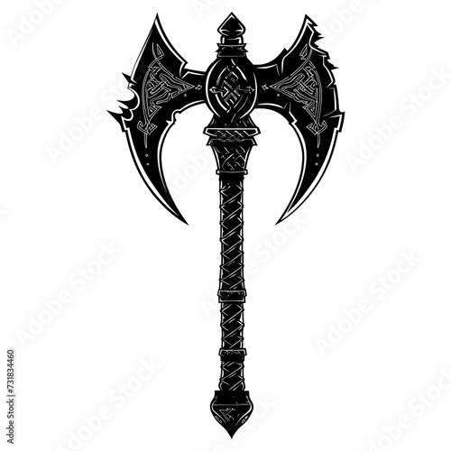 Silhouette viking ax or axe or warhammer weapon in mmorpg game black color only