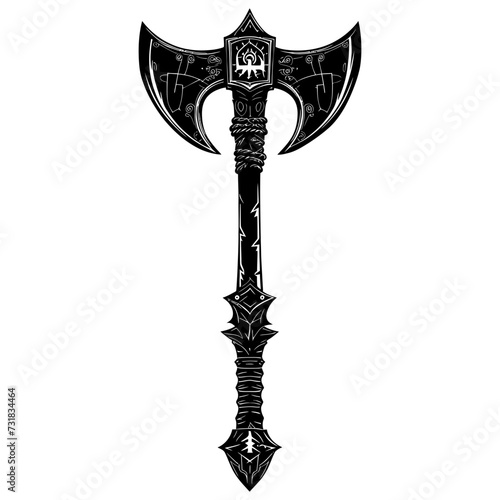 Silhouette viking ax or axe or warhammer weapon in mmorpg game black color only