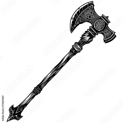 Silhouette viking ax or axe or warhammer weapon in mmorpg game black color only