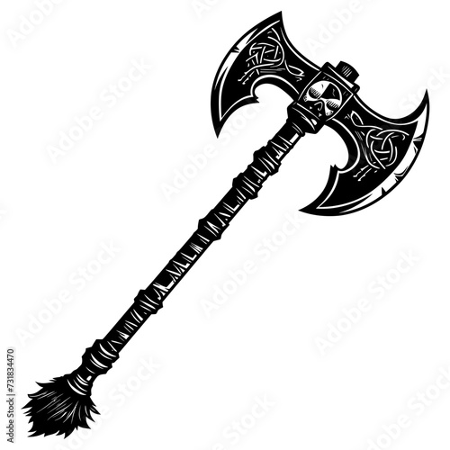 Silhouette viking ax or axe or warhammer weapon in mmorpg game black color only