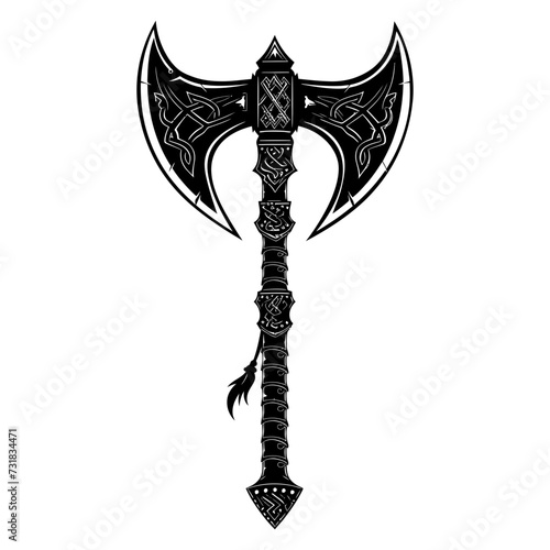 Silhouette viking ax or axe or warhammer weapon in mmorpg game black color only