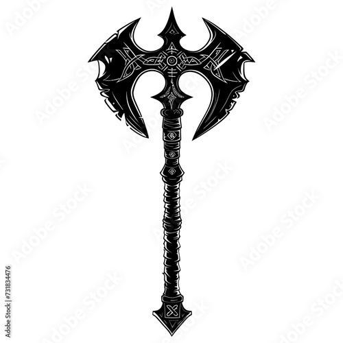 Silhouette viking ax or axe or warhammer weapon in mmorpg game black color only