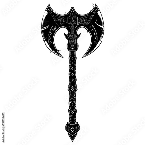 Silhouette viking ax or axe or warhammer weapon in mmorpg game black color only