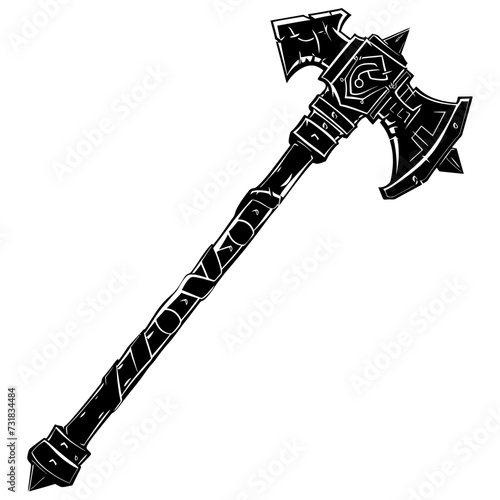 Silhouette viking ax or axe or warhammer weapon in mmorpg game black color only