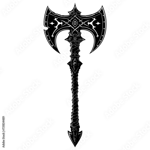 Silhouette viking ax or axe or warhammer weapon in mmorpg game black color only