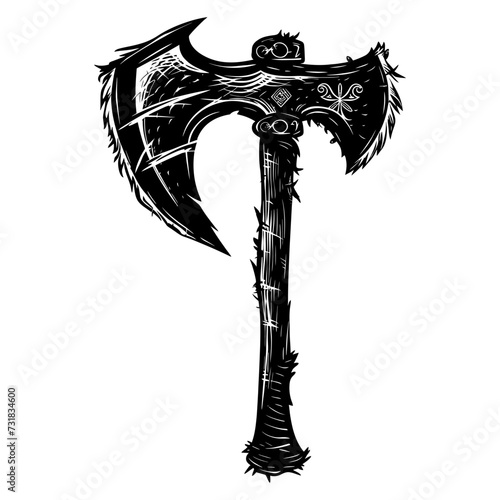 Silhouette viking ax or axe in mmorpg game black color only