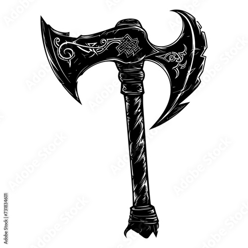 Silhouette viking ax or axe in mmorpg game black color only