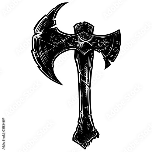 Silhouette viking ax or axe in mmorpg game black color only