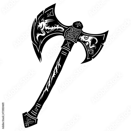 Silhouette viking ax or axe in mmorpg game black color only