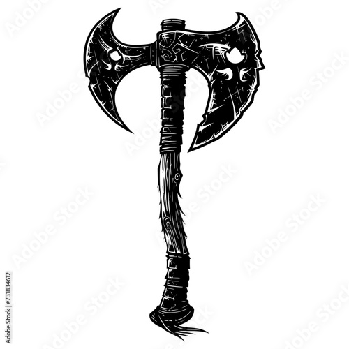 Silhouette viking ax or axe in mmorpg game black color only