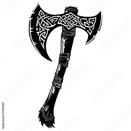 Silhouette viking ax or axe in mmorpg game black color only