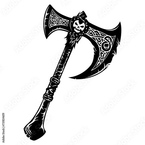 Silhouette viking ax or axe in mmorpg game black color only