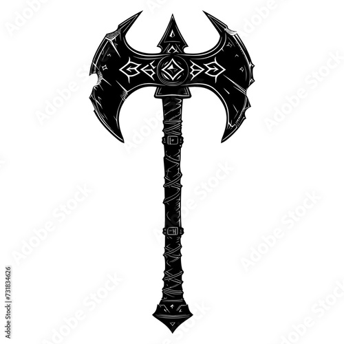 Silhouette viking ax or axe or warhammer weapon in mmorpg game black color only